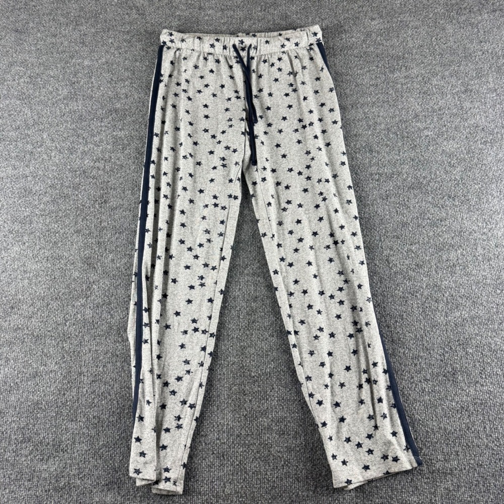 Lucky Brand Women XS Gray Star Print Pajama Pants Navy Side Stripe Lounge Pant